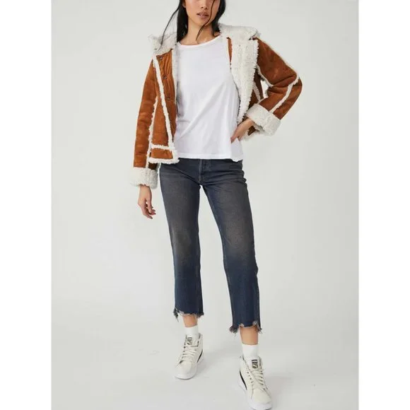 Free People Brown and Cream Leather Jacket - Picture 5 of 9